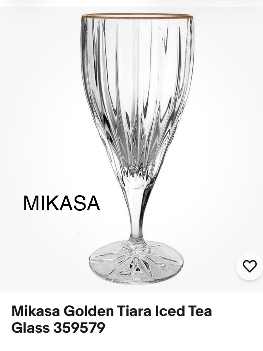 Mikasa Golden Tiara Iced Tea Crystal goblet with gold trim. Germany